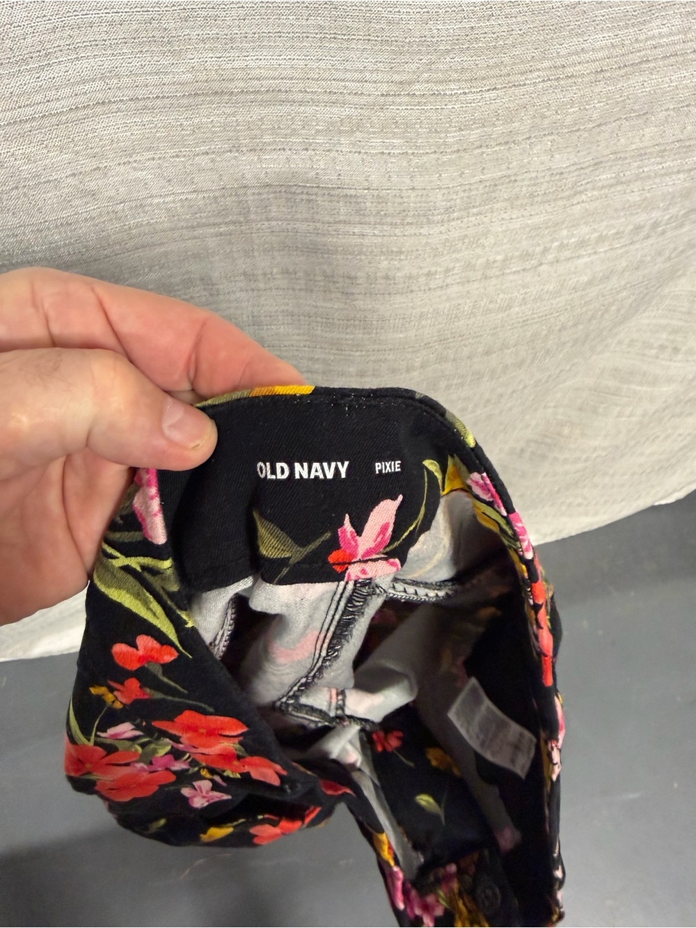 Old Navy Black Floral Capris with Pink, Red & Yellow Blooms - Picture 4 of 7
